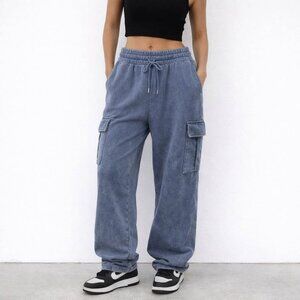 Wide Leg Cargo Casual Streetwear Faded Blue Cute Goth Edgy Sweatpants [size XL]